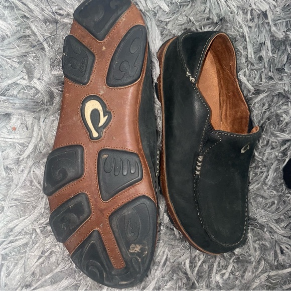 Men's OluKai Moloa Leather Loafers color BLACK/TOFFEE size 9.5 STYLE # 57452 - Picture 10 of 12